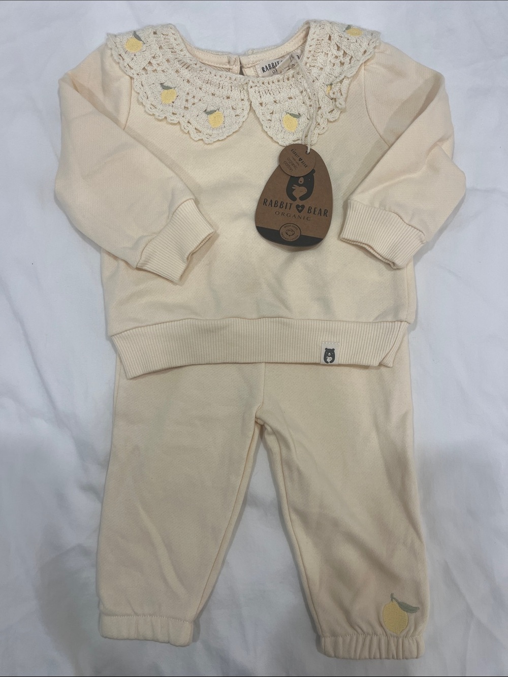 Rabbit & Bear Cream Kids Matching Set with Crochet Collar